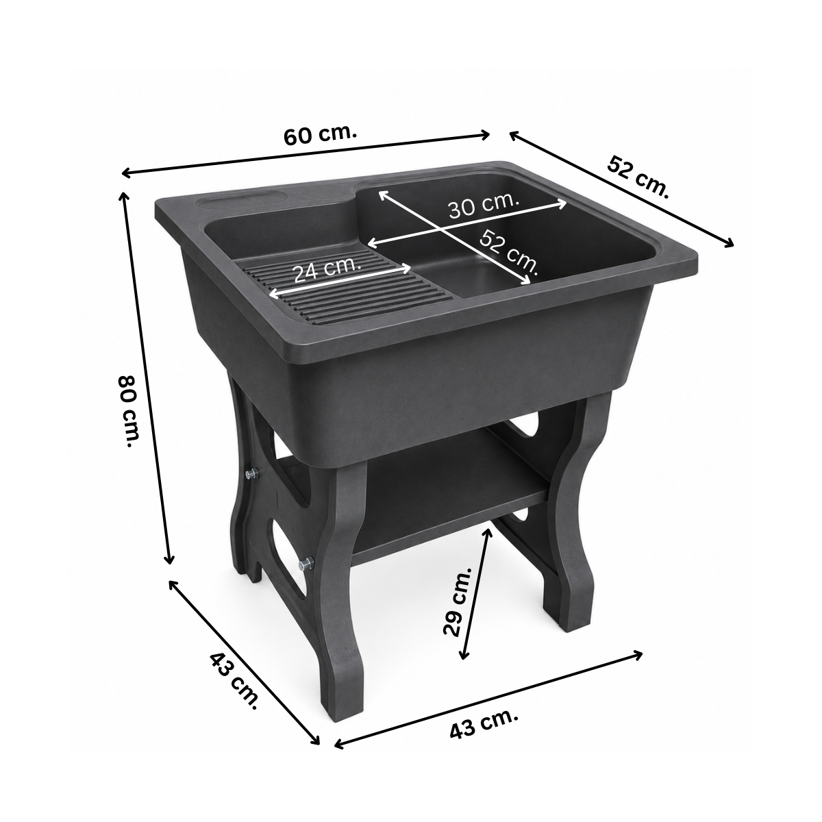อ่างล้างจานขาตั้ง หินควอตซ์ 1 หลุม 1 ที่พัก DINOSAUR WASHTUB ขนาด 80X60X23ซม. สีดำ_7